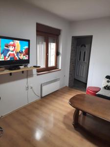 a living room with a flat screen tv on a wall at APARTMANI Arsic in Jahorina