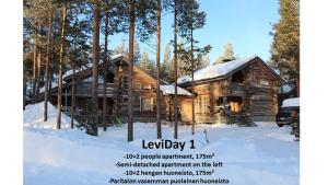 una cabaña de madera en el bosque en la nieve en LeviDay 1&2 en Levi