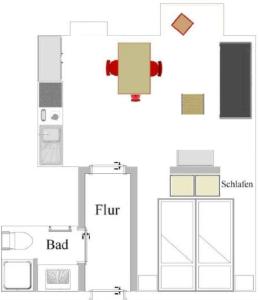 Grundriss eines Hauses in der Unterkunft Ferienwohnung Kleine Luise in Norderney