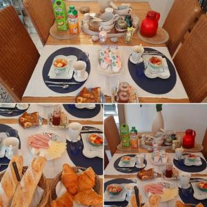 un collage d'images d'une table avec des aliments dans l'établissement Chambres d'Hôtes "Les Pins", à Coquelles