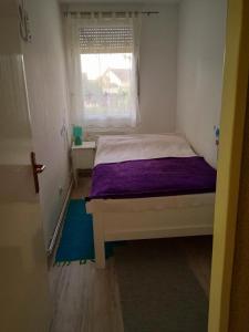 um pequeno quarto com uma cama e uma janela em ivana 2 em Belišće