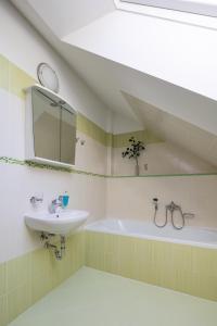 a bathroom with a sink and a bath tub at Penzion Tašner in Litomyšl