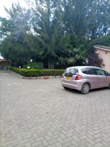 een zilveren auto geparkeerd op een parkeerplaats bij Palm Airport Suites in Nairobi