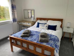 Postel nebo postele na pokoji v ubytování 4 bedroom bungalow in peaceful countryside with log burner - Talar Deg, Capel Madog