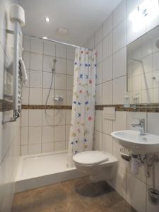 a bathroom with a sink and a toilet and a shower at Willa Luna in Szczawno-Zdrój +44 photos