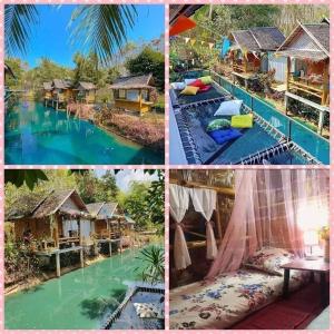a collage of pictures of a resort with a pool at Nakhon Si Ban Na Homestay in Nakhon Si Thammarat