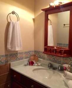 un bagno con lavandino e specchio di FLAT DE CHARME RÚSTICO EM GRAMADO a Gramado