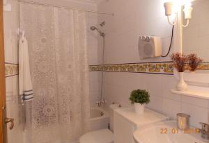 łazienka z prysznicem, toaletą i umywalką w obiekcie Holiday House Torre Mata w mieście Torrevieja