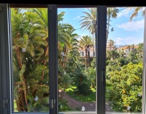 博尔迪盖拉TheKeyStudio, TimeToLive with garden view in 1 min from sea的享有棕榈树景致的窗户