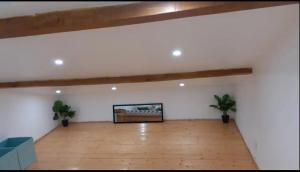 a large room with white walls and a wooden floor at Appartement Le Bonheur in Pibrac