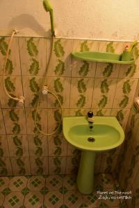 baño con lavabo verde y estante verde en Bole Guest Bentota, en Bentota