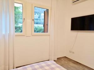 a room with a tv and a window at Casa Claudio in Nago-Torbole