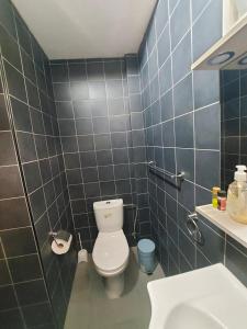 a bathroom with a toilet and a sink at Anna Guesthouse 10 min walk from the beach in Larnaka