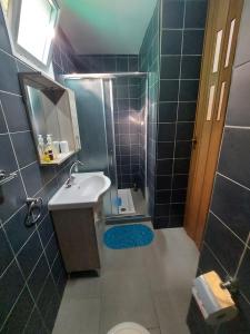 a bathroom with a shower and a sink and a toilet at Anna Guesthouse 10 min walk from the beach in Larnaka