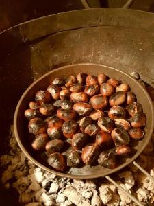 un bac rempli de viande et de champignons dans un four dans l'établissement FraiFiori locazione breve, à Terni