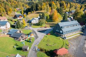 an aerial view of a small town with a building at Apartmány Rokytka Snowhouse in Rokytnice nad Jizerou