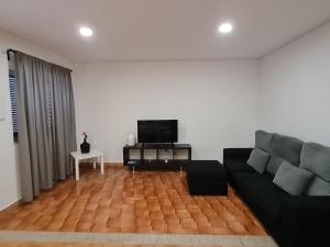 a living room with a couch and a television at Apartamento Carvoeiro in Armaes