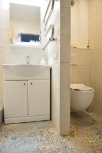 łazienka z umywalką i toaletą w obiekcie Pilies Kopų Apartamentai w Kłajpedzie