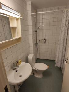 a bathroom with a toilet and a sink at Vistula Oslo in Oslo