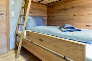 a bunk bed in a cabin with a ladder at Bergkind in Garmisch-Partenkirchen