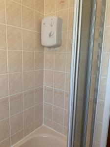 een badkamer met een douche, een toilet en een douche bij Number 11 in Bishopsteignton