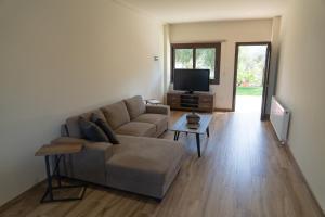 sala de estar con sofá y TV de pantalla plana en Zangoulos Mountain, en Kakopetria