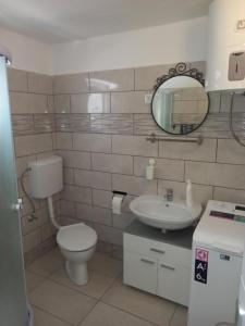 a bathroom with a toilet and a sink and a mirror at Beach Island House in Korčula +33 photos