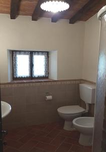 a bathroom with a toilet and a sink and a window at Podere Casalbosco - Idromassaggio e panorama in Rapolano Terme +55 photos