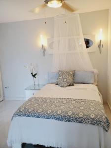 een slaapkamer met een bed met een klamboe bij Emerald Garden in Ocho Rios