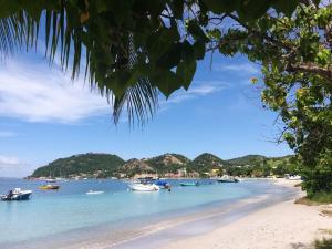 a view of a beach with boats in the water at STUDIO 1 - Grande Anse - 4 pers - proche bourg in Terre-de-Haut