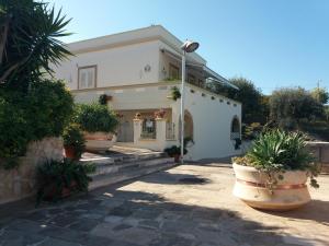 una casa blanca con macetas delante de ella en Appartamenti Baia Azzurra, en Leuca