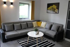 a living room with a couch and a table at Apartamenty Świstak in Bukowina Tatrzańska