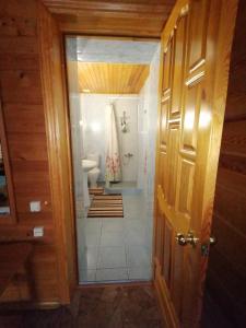 スーズダリにあるTeremki Guest Houseのバスルーム(トイレ、洗面台、ドア付)