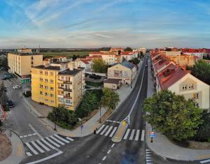 an aerial view of a city with a street at Mohito Bed&Breakfast in Łomża