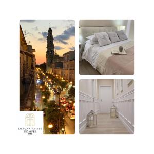 un collage de fotos de una ciudad con una cama y una calle en Pompei Luxury Suite en Pompeya