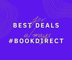 a purple sign that says no best deals a waybookdirect at Brampton Holiday Homes - The Mews Apartment in Brampton