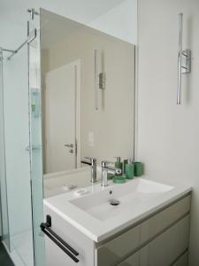ein Bad mit einem Waschbecken und einem Spiegel in der Unterkunft chez Nous in Vittel