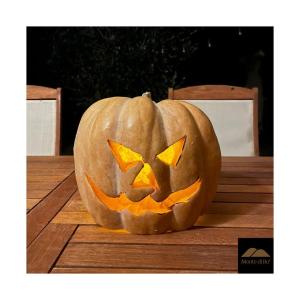 una zucca intagliata di Halloween seduta su un tavolo di B&B Monte di Bù a Bagno Roselle