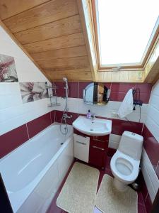 a bathroom with a toilet and a tub and a sink at U Troh Brativ in Oryava