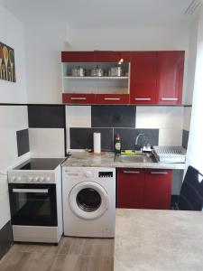 a kitchen with a washing machine and a sink at Duisburg Beeck in Duisburg