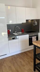 Kuchyň nebo kuchyňský kout v ubytování Apartment Hucklehaus