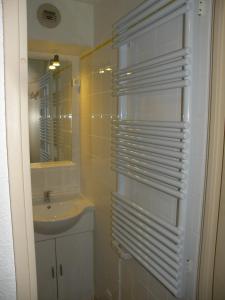 ein Bad mit einem Waschbecken und einem Spiegel in der Unterkunft Au Coeur De La Station in Les Deux Alpes