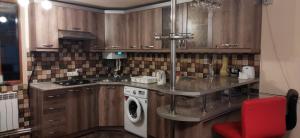 a kitchen with a sink and a washing machine at Asine Yerevan in Yerevan