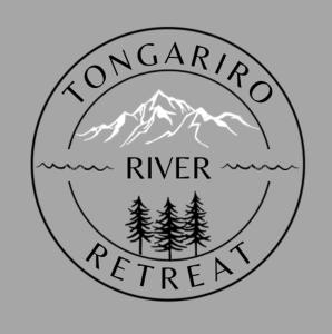 a logo for a river retreat with a mountain at Tongariro River Retreat in Turangi