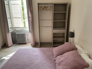 ein Schlafzimmer mit einem Bett und einem Bücherregal in der Unterkunft Chateau de Breuil en Beaujolais in Salles-Arbuissonnas