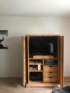 En TV eller et underholdningssystem på AAA Chalet, newly renovated with Sauna and Mountain view Allegra RoJo