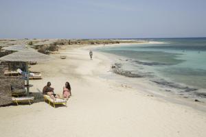 a group of people sitting on the beach at Shams Alam Beach Resort in Abū Ghuşūn