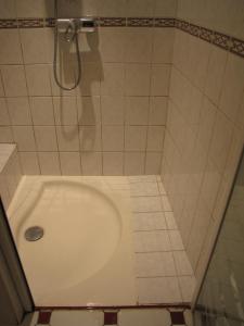 a bathroom with a shower with a sink in it at Les moinillons - Piscine à 28 degrés en service toute l'année in Ancy-le-Franc