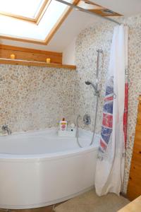 a bathroom with a bath tub and a shower at Chalet Savoyard Balcon de Villy in Étaux