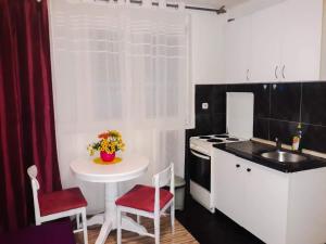 a small kitchen with a table and a sink at Apartment Sim in Banja Luka